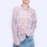 FOESCE Men Sweater Harajuku Perspective Destructed Hollow Hold Pullover Tops Autumn Streetwear Fashion Trendy Daily Sweater Unisex 2025