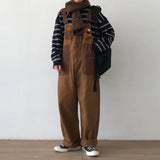 FOESCE Mens Japanese Workwear Style Casual Jumpsuit 2025 New Genderless Fashion Trend Loose Color Blocking Versatile Overalls Unisex