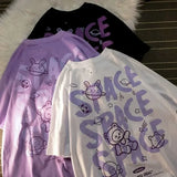 Summer Women T Shirts Space Bear Graffiti Print Short Sleeve Oversized T-shirt Harajuku Retro Tee Shirts Women's Clothes Tops