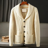 Men's Cardigan Sweater Autumn Winter Thickened Casual Coat Solid Color Long Sleeves Single-breasted Pockets Knitted Sweaters