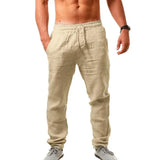 FOESCE Men's Cotton Linen Pants Loose Cool Casual Long Pants Elastic Waist Long Pant Casual Large Size Streetwear Lightweight Trousers