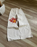 FOESCE Trendy Brand Retro Streetwear Trousers Y2K Harajuku Hip-hop Casual Loose Straight Pants Men Goth Punk Letter Print Baggy Jeans