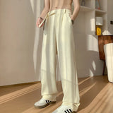 FOESCE Baggy Casual Pants Men Simple Elegant Handsome Smart Casual British Style All-match Daily Soft Full-length Trousers High Street