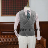 FOESCE Double Breasted Gilet Men Suede Steampunk Shawl Collar Vest Male Customizable Men's Vests Slim Male Suit Luxury Men's Suits