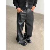 FOESCE PU Leather Pants Men 2025 Spring Men's Punk American Fashion Hip Hip Men Wide-leg Mopping Trousers Windproof Dark Brown/Black
