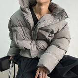 FOESCE Mens Solid Color Stand-Up Collar Cotton Casual Autumn Winter Genderless Fashion Youth Trend Korean Style Bread Jacket Unisex