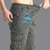 FOESCE Large Pocket Loose Overalls Men's Outdoor Sports Jogging Tactical Pants Elastic Waist Pure Cotton Casual Work Pants