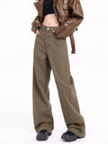 FOESCE Maillard Brown streetwear Jeans Men's and Women's American Straight Barrel Coffee Cleanfit plus size Pants harajuku fashion