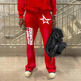 FOESCE Men's Hip Hop Gothic Retro Pattern Neutral Letter Printed Punk Y2K Casual Street Wear Personalized 90s Loose Casual Pants