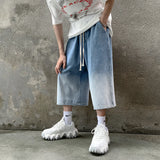 FOESCE Korean Fashion Men Gradient Denim Shorts Wide Leg  Jorts Jeans Man Summer Streetwear Oversize Casual Baggy Jeans Shorts