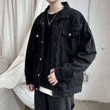 FOESCE Black Denim Short Jacket Men Turn Down Collar Bomber Jacket Jeans Coats Casual Pockets Overalls Streetwear Man Clothing Outwear