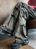 FOESCE 2025 High Street Vibe American Heavy Craft Side Fold Washed Old Jeans with High Grade Waste Soil Style Trousers streetwear