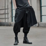 FOESCE Mens Double Layer Irregular Skirts Genderless Retro Sports Fitness Solid Color Streetwear Loose Wide Leg Cargo Pants Unisex