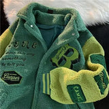 FOESCE 2025 Women Clothing Jackets Loose Letter Embroidery Winter Clothes Women Jacket High Street Vintage Sherpa Coat Women Tops