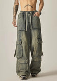 FOESCE 2025 New High Street Summer Retro Washed Straight Tube Workwear Jeans Pockets for Men and Women Casual Loose American Pants y2k