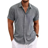 Men's Spring Summer Shirts Casual Loose Solid Shirts Sleeve Turn-Down Collar Button Retro Shirt For Male Blouse Sexy Tops