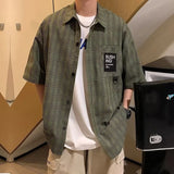 FOESCE 2025 Summer short sleeved men's fashion trend casual korean shirt man plaid shirt breathable 2025 new quarter sleeved top coat