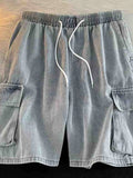 FOESCE 2025 New Multi-pocket Baggy Cargo Jorts For Men Solid Color Breathable Straight Denim Shorts Y2K Streetwear Distressed Bermudas