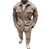 FOESCE Autumn and winter cross-border American heavy jacket casual pants two-piece set solid color men's suede suit men's