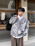 FOESCE Man Clothes Graphic Jacket Cardigan Knitted Sweaters for Men Coat Maletry Y2k Streetwear Plus Size Tops 90s Vintage Loose Fit X