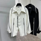FOESCE SuperAen 2025 Spring New Design Turn-down Collar Coats Slit Fashion Contrast Color Striped Loose Long-sleeved Jacket