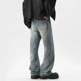 FOESCE Summer Men's Denim Pants fleck Washed Male Jeans Straight Casual Menwear Loose Wide Leg Trousers 2025 New Fashion