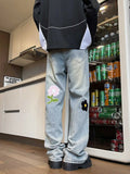 FOESCE 2025 American embroidered jeans men's summer loose straight leg trendy brand high street wide leg vintage long pants