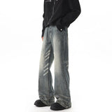 FOESCE 2025 New Men's Denim Pants Washed  blue Male Jeans Straight Casual Menwear Loose straight Trousers leg Novel design  Fashion