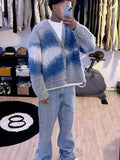 Foesce Striped Plush V-neck Cardigan Men's Loose Casual Brushed Knitted Sweater Trendy Simple Versatile Harajuku High Street Coats