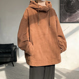 FOESCE Harajuku Corduroy Hoodies Men High Quality Streetwear Loose Y2k Hip Hop Hooded Sweatshirts Couple Clothing Female Pullovers