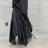 FOESCE Men Ribbon Dark Black Wide Leg Pants Male Women Japan Streetwear Punk Gothic Harem Trousers Kimono Skirt Pants