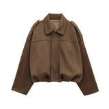 FOESCE TRAFZA Casual Soft Bomber Jackets Women Long Lantern Sleeve Oversized Spring Summer Coats Fashion 2025 Streetwear Zipper Outwear