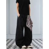 FOESCE Men's Jeans American Retro Grid Hanging Decoration Baggy Mid Waist Wide Leg Pants Casual Design Sensation Autumn Streetwear Jean