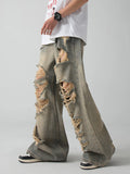 FOESCE 2025 Old and Worn Hole Jeans, High Street, Wasteland Style, Small Crowd Vibe, Beggar, Floor Sweeping Long Pants, blusa masculina