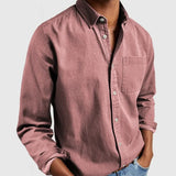 FOESCE Spring Autumn Men's Casual Slim Shirts Solid Long Sleeve Turn-down Collar Casual Business Shirts Classic Button-up Tops Cardigan