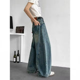 FOESCE Men Baggy Jeans Wide Leg Unisex Streetwear Hip Hop Dance Pants Loose Fit Trousers Oversized Urban Jogger Street Dance Clothing