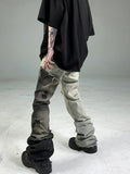 FOESCE Mr. Black, avant-garde and cutting-edge design, heterochromatic stitching, tattered beggar pants, with slight ruffled edges, and