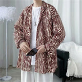FOESCE zebra striped shirt men's spring autumn new drape personalized loose long sleeve shirt coat camisa hombre