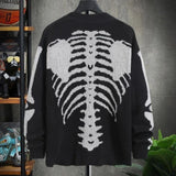 Harajuku Autumn Winter men's Halloween skull printed long sleeve cardigan V-neck button down coat y2k vintage Sweater Ins