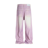 FOESCE Streetwear Gradient Color Washed Pink Dirty Jeans for Men and Women Straight Casual Baggy Denim Trousres Oversized Loose Cargos