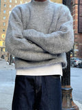 Casua Cropped Men's Cashmere Sweater Trendy Male Half Turtleneck Long Sleeve Knitted Pullover 2024 Autumn Warm Knit Jumper Tops