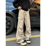 FOESCE Vintage Camouflage Men's Jeans Fashion Washed Casual Wide Leg Denim Pants Spring Loose Male Trousers Earthy yellow Cargo jeans