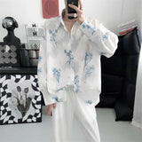 FOESCE Fashion Streetwear Korean Printing Loose Turn-down Collar Man Long Sleeve Men's Clothing Button Spring Summer Thin Shirts Tops