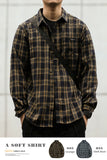 FOESCE 2025 autumn frosted shirt men's plaid loose long sleeved casual work clothes thick shirt trend camisa masculina slim fit blouse
