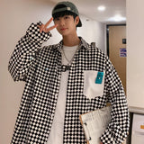 FOESCE High street ins checkerboard long sleeved shirt men's spring clothes plus fat plus size trendy fat people loose casual coat