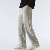 FOESCE Men's Pants Wide Leg Cotton Fabric Straight Loose Outdoor Solid Color Knitted Sweatpants High-quality Soft Long Baggy Trousers