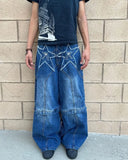 2024 Trendy Streetwear Trousers American Retro Embroidered Washed Distressed Baggy Jeans Men Gothic Punk Wide-leg Straight Pants