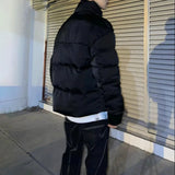 FOESCE Mens Y2k Short Thickened Warm Cotton Clothing Autumn Winter Genderless Couple Essential Street Solid Color Couple Jacket Unisex
