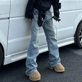FOESCE Harajuku Streetwear Washed Vintage Solid Jeans Men's Y2K Straight Baggy Flare Pants Unisex Oversized Casual Denim Trousers