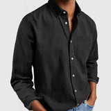 FOESCE Spring Autumn Men's Casual Slim Shirts Solid Long Sleeve Turn-down Collar Casual Business Shirts Classic Button-up Tops Cardigan